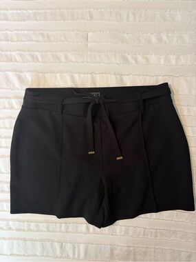 High-Waist Black Tailored Tie-Front Shorts